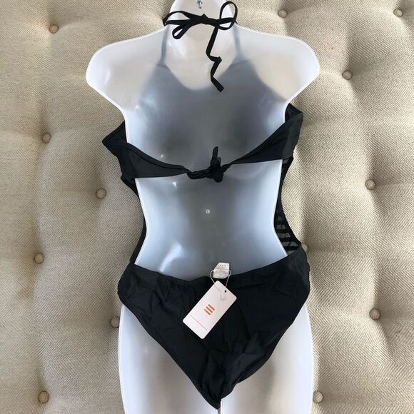 SelfieGo Black Tonal Stripe 1pc Swimsuit XXL - Picture 6 of 10